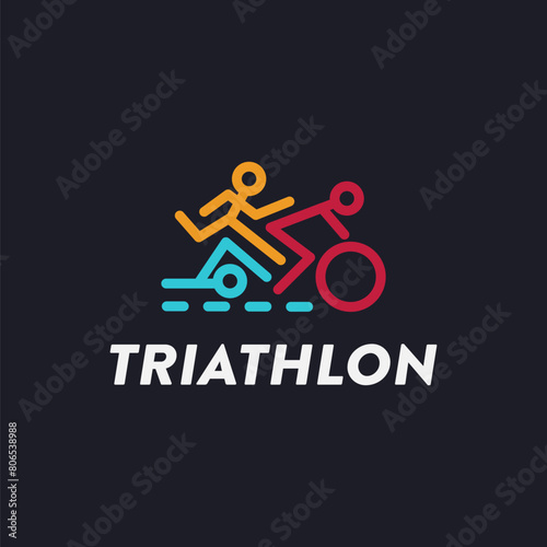 Minimalist Triathlon endurance multisport race, swimming, cycling, and running logo vector on dark background