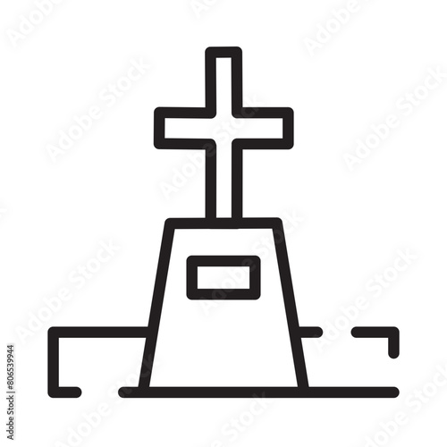 Coffin Cross Death Line Icon