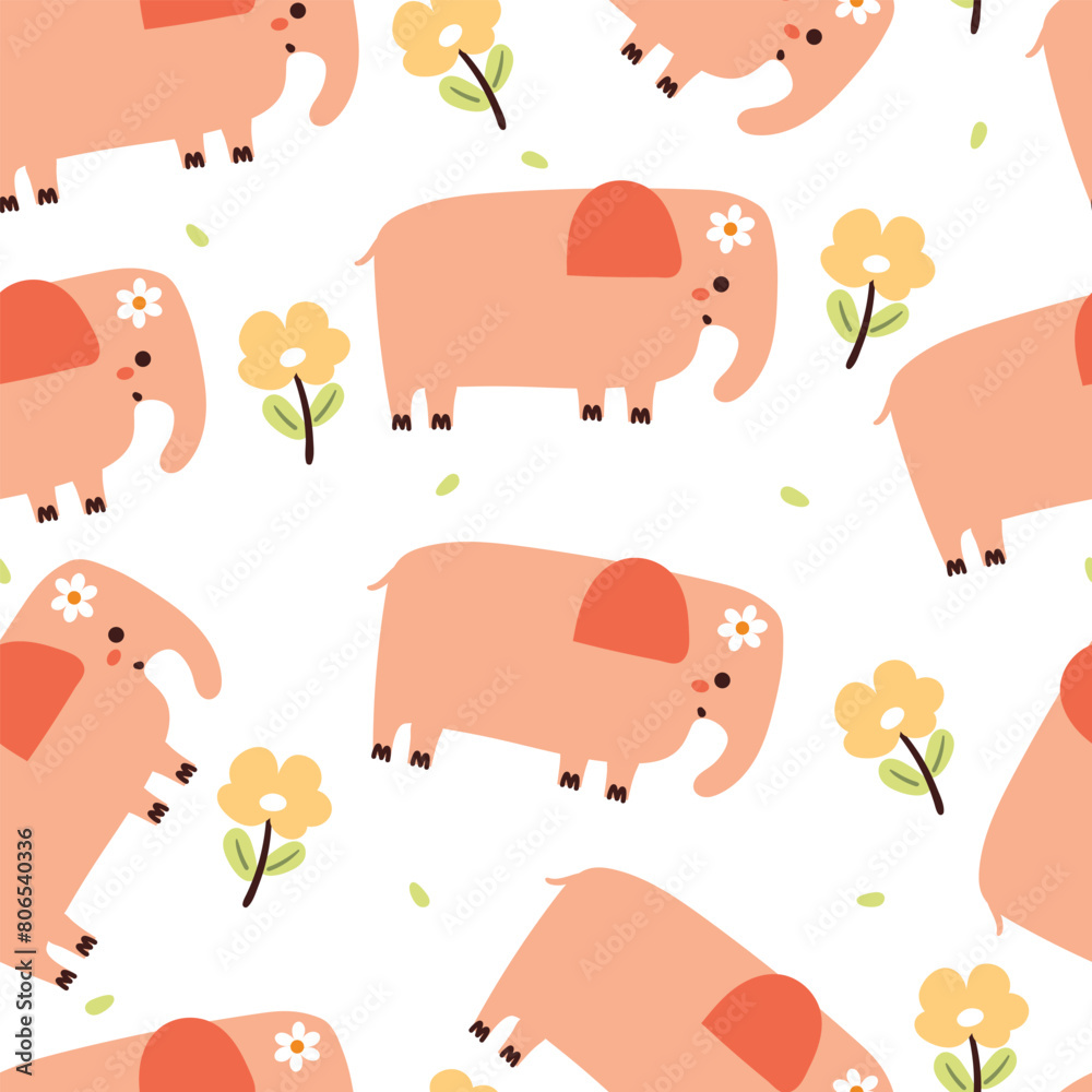 seamless pattern cartoon elephant with flower and plant. cute animal pattern for gift wrap paper seamless pattern cartoon elephant with flower and plant. cute animal pattern for gift wrap paper