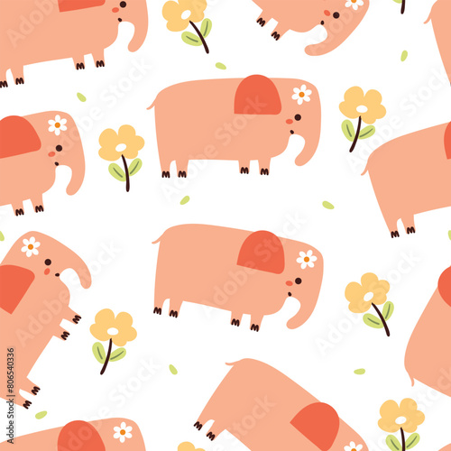 seamless pattern cartoon elephant with flower and plant. cute animal pattern for gift wrap paper