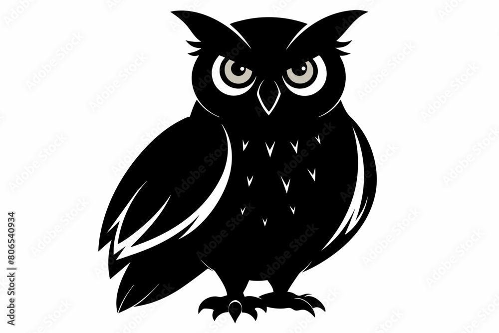 Fototapeta premium owl silhouette on white background, Vector illustration, bird, icon, svg, characters, Holiday t shirt, Hand drawn trendy Vector illustration, owl on a branch