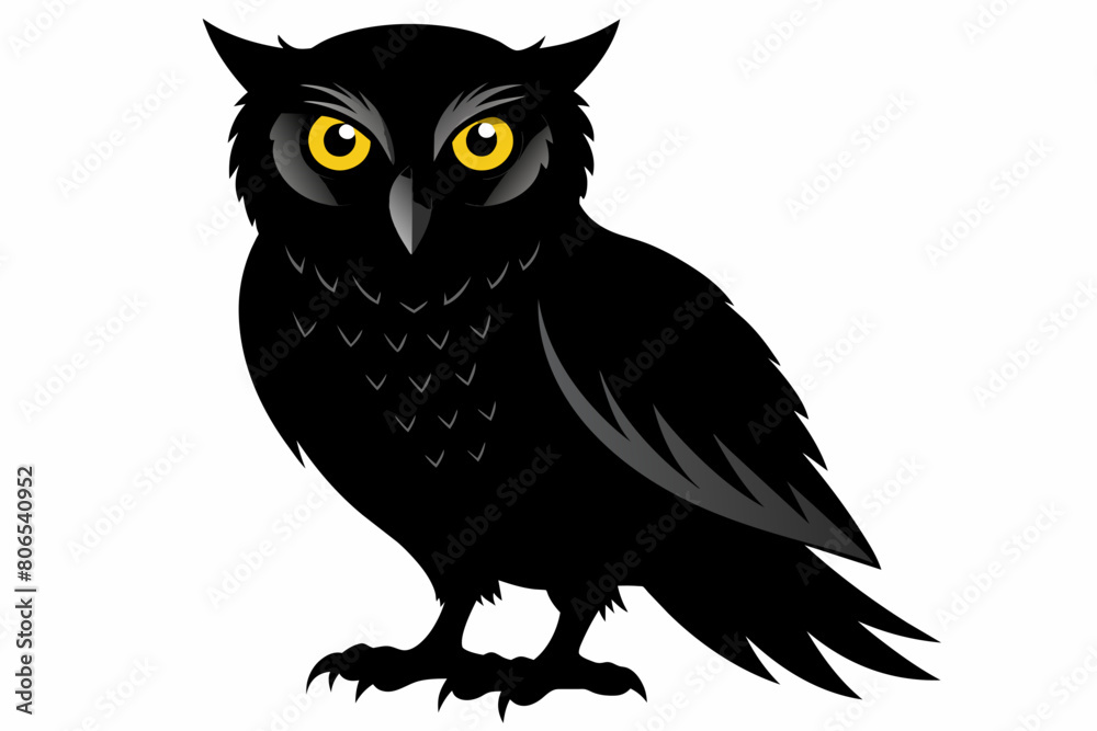 Obraz premium owl silhouette on white background, Vector illustration, bird, icon, svg, characters, Holiday t shirt, Hand drawn trendy Vector illustration, owl on a branch