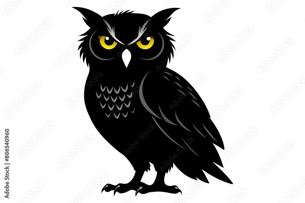 Obraz premium owl silhouette on white background, Vector illustration, bird, icon, svg, characters, Holiday t shirt, Hand drawn trendy Vector illustration, owl on a branch