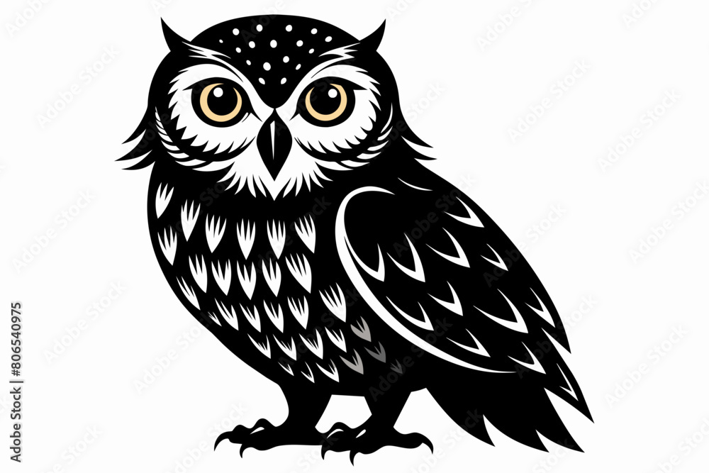 Naklejka premium owl silhouette on white background, Vector illustration, bird, icon, svg, characters, Holiday t shirt, Hand drawn trendy Vector illustration, owl on a branch