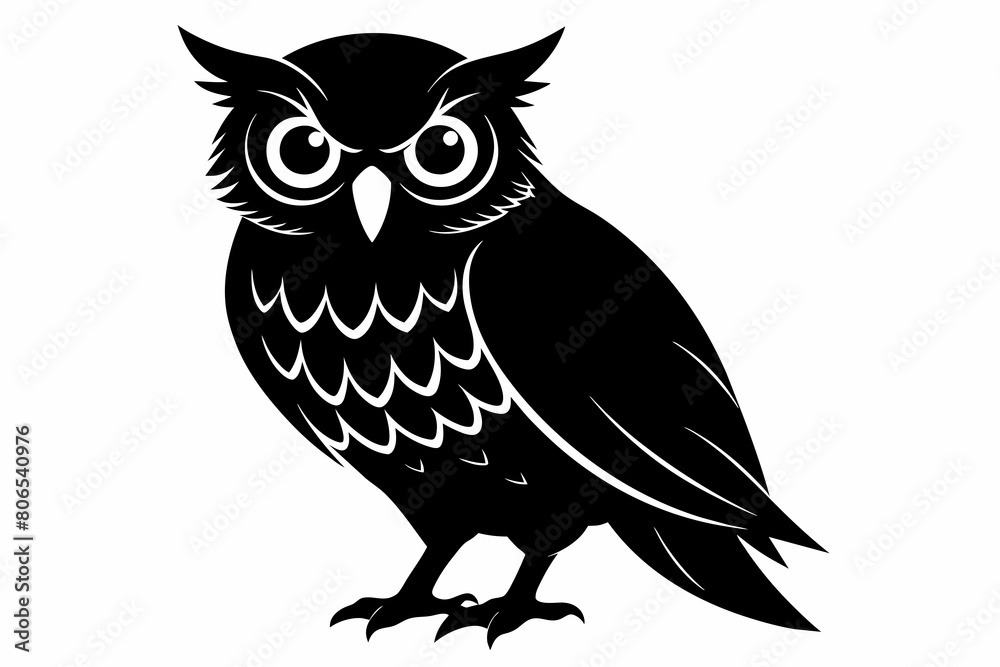 Naklejka premium owl silhouette on white background, Vector illustration, bird, icon, svg, characters, Holiday t shirt, Hand drawn trendy Vector illustration, owl on a branch