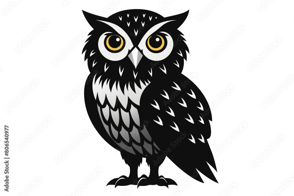 Fototapeta premium owl silhouette on white background, Vector illustration, bird, icon, svg, characters, Holiday t shirt, Hand drawn trendy Vector illustration, owl on a branch