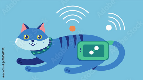 Keep your pets health in check with a wireless activity monitor that accurately measures their activity levels even during those sneaky cat naps.. Vector illustration