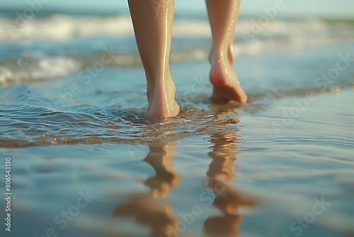 Beautiful woman walking on the beach at sunset,夕日に浜辺を歩く綺麗な美女,Generative AI	