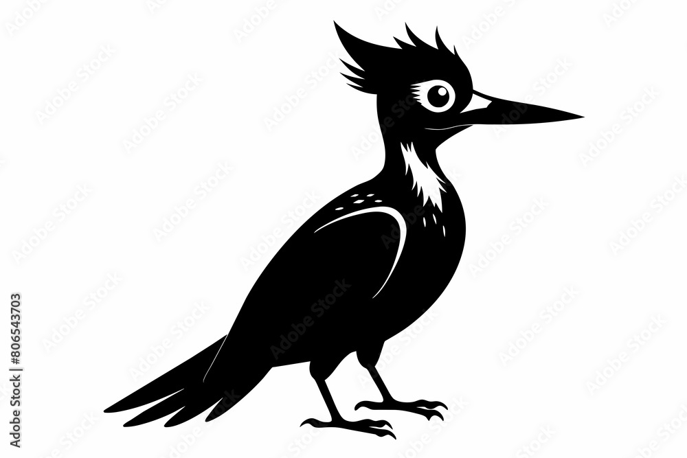 Obraz premium Woodpecker silhouette on white background, Vector illustration, bird, icon, svg, characters, Holiday t shirt, Hand drawn trendy Vector illustration, raven on a branch