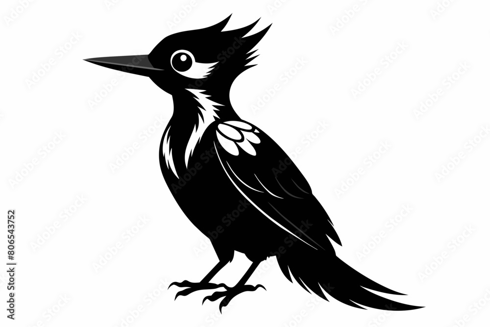 Obraz premium Woodpecker silhouette on white background, Vector illustration, bird, icon, svg, characters, Holiday t shirt, Hand drawn trendy Vector illustration, raven on a branch