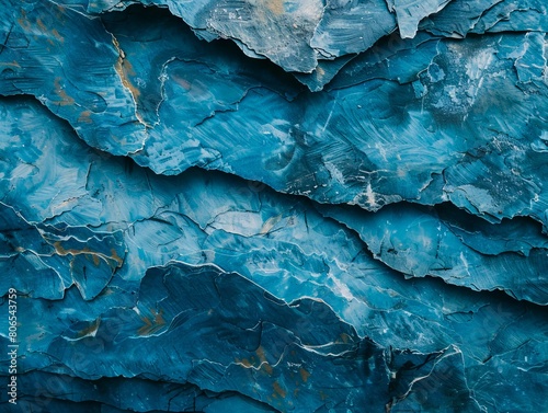 A close up of a blue rock with cracks.