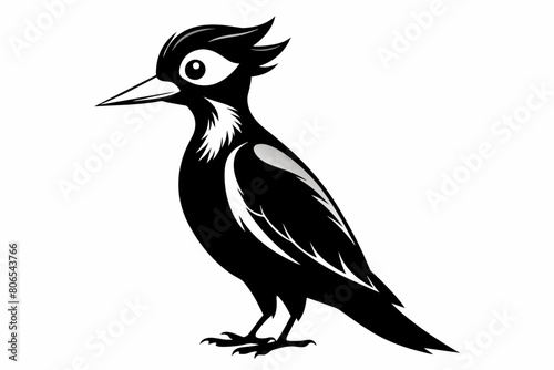 Woodpecker silhouette on white background, Vector illustration, bird, icon, svg, characters, Holiday t shirt, Hand drawn trendy Vector illustration, raven on a branch