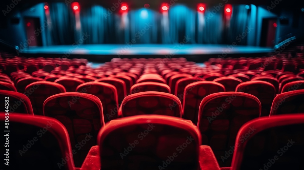 Rows of red seats in an empty theater