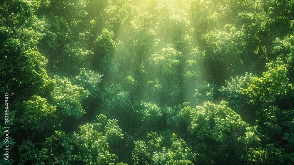 Obraz premium Canopy Glow: Sunlit Forest from Above