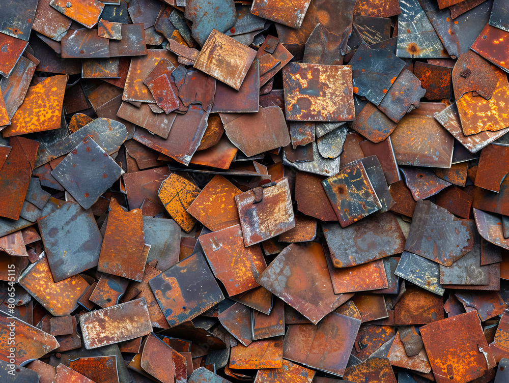 A pile of rusty metal pieces. A pile of rusty metal pieces.