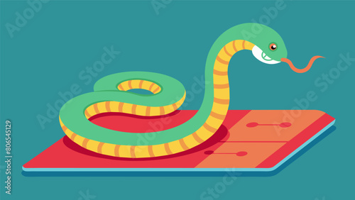 A graceful s slithers across the interactive pet training mat following the vibrations and instructions to learn how to target and strike.. Vector illustration