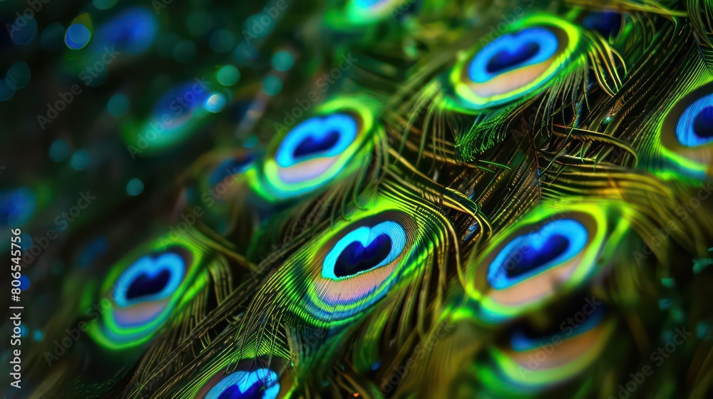 Obraz premium Enchanting Peacock Feathers. Vibrant Colors and Intricate Patterns in Digital Art Style.