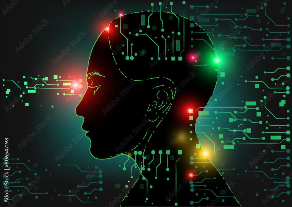 Computer chip in the Head, Abstract Networking Concept Background Hand. Technology and Network connecting backdrop design Computer chip in the Head, Abstract Networking Concept Background Hand. Technology and Network connecting backdrop design