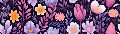 Seamless pattern with flowers and leaves