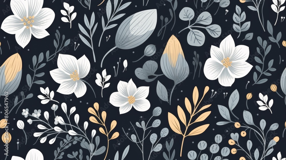 Seamless pattern with flowers and leaves Seamless pattern with flowers and leaves