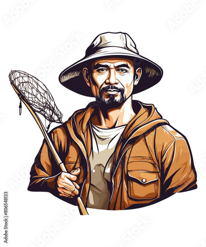 A fisherman catches fish with a fishing rod illustration