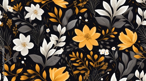 Seamless pattern with flowers and leaves