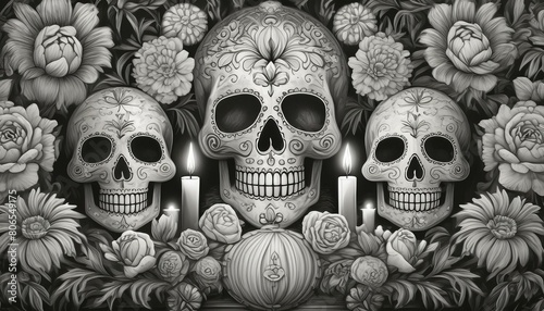 ofrenda y calavera mexicana de día de muertos (modelo cuatro)