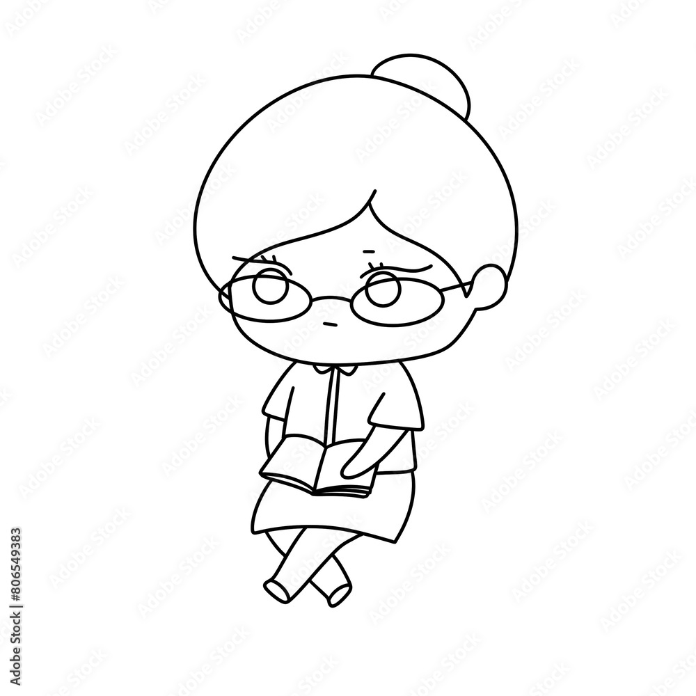 A woman in glasses is sitting down and reading a book A woman in glasses is sitting down and reading a book