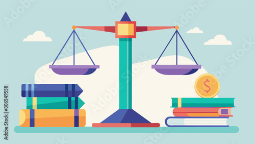 An illustration of a scale with textbooks on one side and a stack of bills on the other showing the impact of student loan debt on the pursuit of. Vector illustration