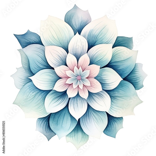 A blue and white flower with pink petals