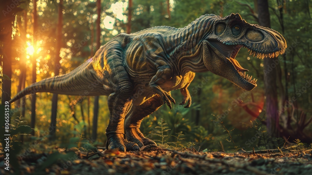 AI-generated majestic dinosaurs in a prehistoric landscape. Tyrannosaurus, t-rex. The concept of time when dinosaurs ruled the Earth. AI-generated majestic dinosaurs in a prehistoric landscape. Tyrannosaurus, t-rex. The concept of time when dinosaurs ruled the Earth.