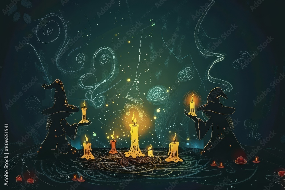 Cartoon cute doodles of shadow world storytellers spinning tales by