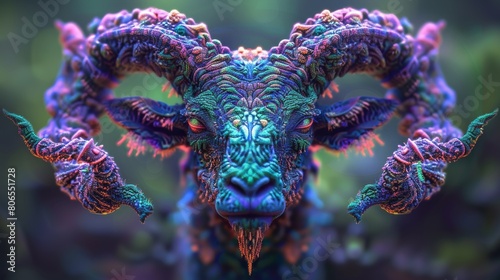 A colorful ram with a green face and horns © hakule