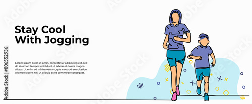 Vector illustration of  jogging  together. Modern flat in continuous line style. © Bettermind Graphic
