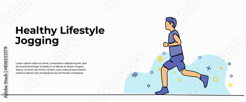 Vector illustration of  young men jogging. Modern flat in continuous line style. © Bettermind Graphic