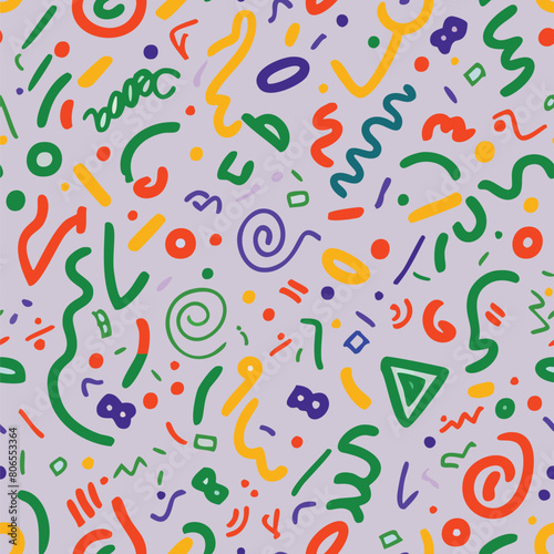 Colorful line doodle seamless pattern