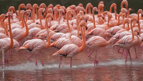 Flamingos Creating Patterns In The Water As They M 2