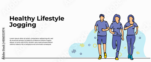 Vector illustration of  jogging . Modern flat in continuous line style. © Bettermind Graphic