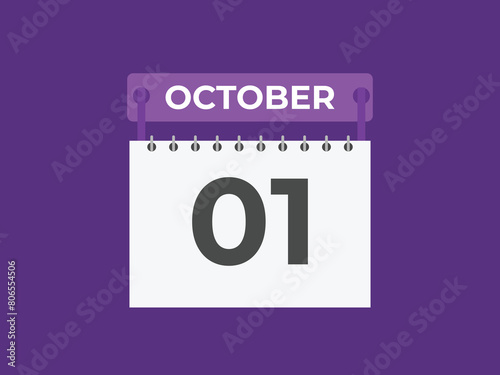 October  1 calendar reminder. 1 October  daily calendar icon template. Calendar 1 October  icon Design template. Vector illustration
