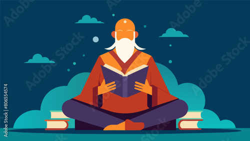 Tucked away in a peaceful monastery a Stoic reader meditates on the guidelines of the Enchiridion.. Vector illustration