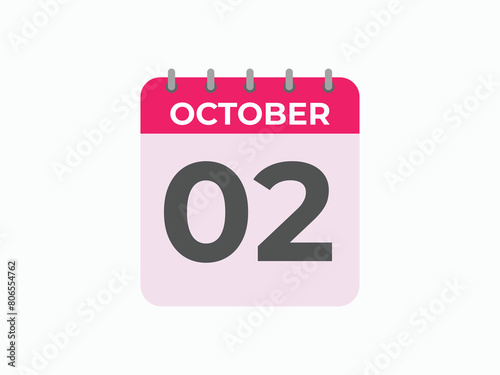 October  2 calendar reminder. 2 October  daily calendar icon template. Calendar 2 October  icon Design template. Vector illustration
