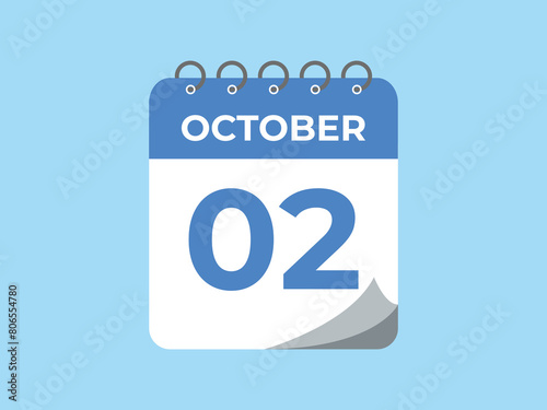 October  2 calendar reminder. 2 October  daily calendar icon template. Calendar 2 October  icon Design template. Vector illustration
