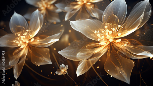 Golden flowers in full bloom with particles