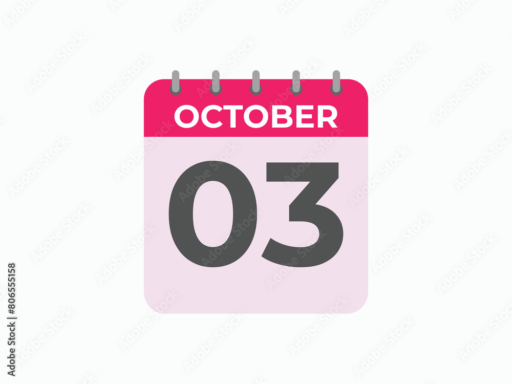 October 3 calendar reminder. 3 October daily calendar icon template. Calendar 3 October icon Design template. Vector illustration
October 3 calendar reminder. 3 October daily calendar icon template. Calendar 3 October icon Design template. Vector illustration