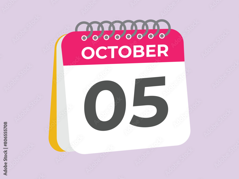 October 5 calendar reminder. 5 October daily calendar icon template. Calendar 5 October icon Design template. Vector illustration
October 5 calendar reminder. 5 October daily calendar icon template. Calendar 5 October icon Design template. Vector illustration