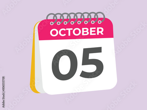 October  5 calendar reminder. 5 October  daily calendar icon template. Calendar 5 October  icon Design template. Vector illustration
