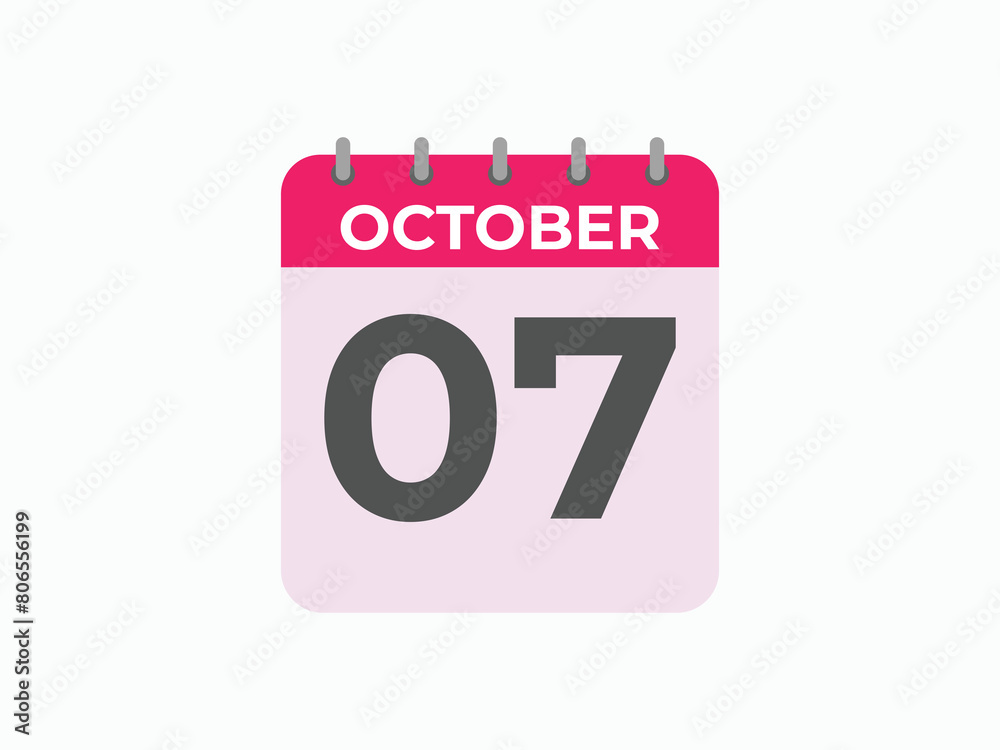 October 7 calendar reminder. 7 October daily calendar icon template. Calendar 7 October icon Design template. Vector illustration
October 7 calendar reminder. 7 October daily calendar icon template. Calendar 7 October icon Design template. Vector illustration