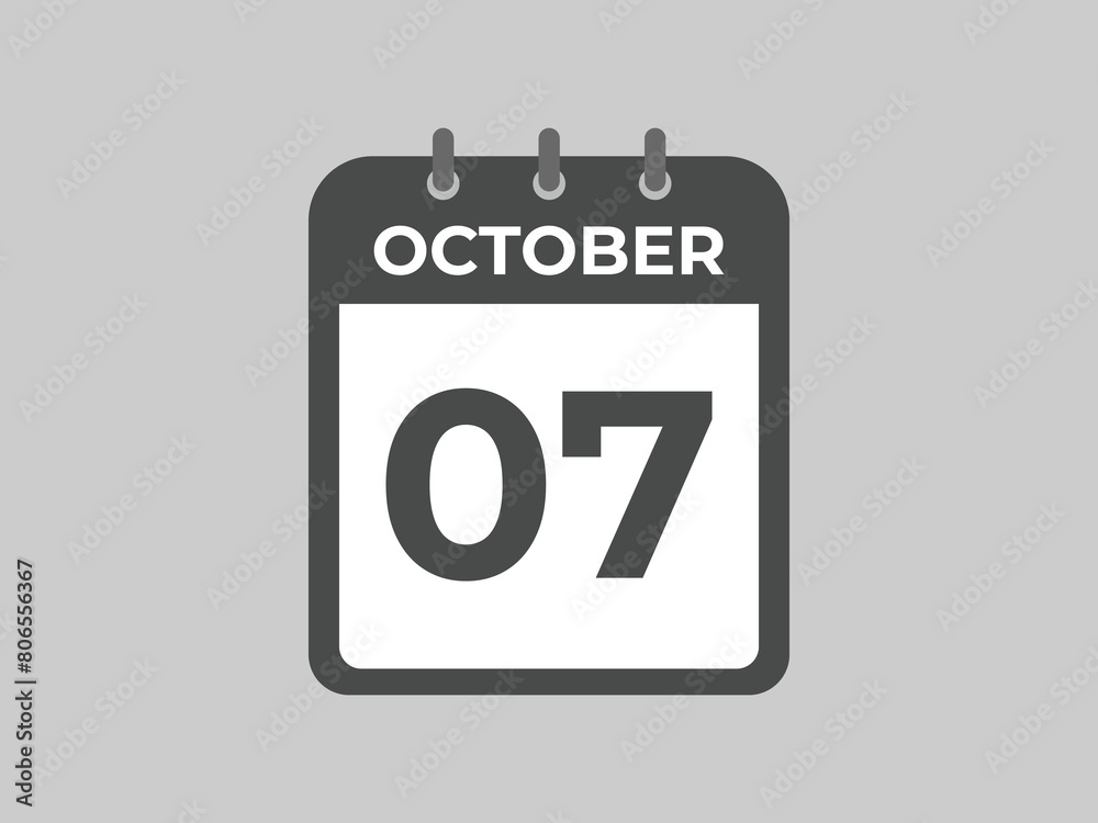 October 7 calendar reminder. 7 October daily calendar icon template. Calendar 7 October icon Design template. Vector illustration
October 7 calendar reminder. 7 October daily calendar icon template. Calendar 7 October icon Design template. Vector illustration
