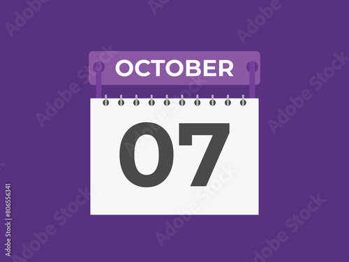 October  7 calendar reminder. 7 October  daily calendar icon template. Calendar 7 October  icon Design template. Vector illustration
