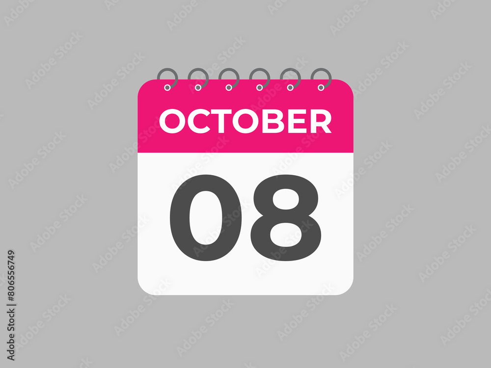 October 8 calendar reminder. 8 October daily calendar icon template. Calendar 8 October icon Design template. Vector illustration
October 8 calendar reminder. 8 October daily calendar icon template. Calendar 8 October icon Design template. Vector illustration